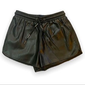YUYU 100% Black Leather Retro Sporty Shorts Adjustable Drawstring Size XS